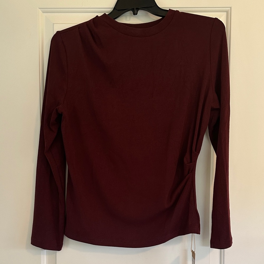 Casual Going Out Women's Long Sleeve Crewneck Tucked Top - Ruby Berry - Picture 2 of 9